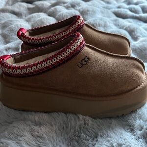 UGG Tasman Regenerate Brown Suede Slip-On Shoes with Red Trim